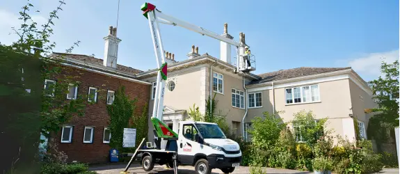using our cherry picker on a commercial gutter cleaning job in Filwood, Aberdeen